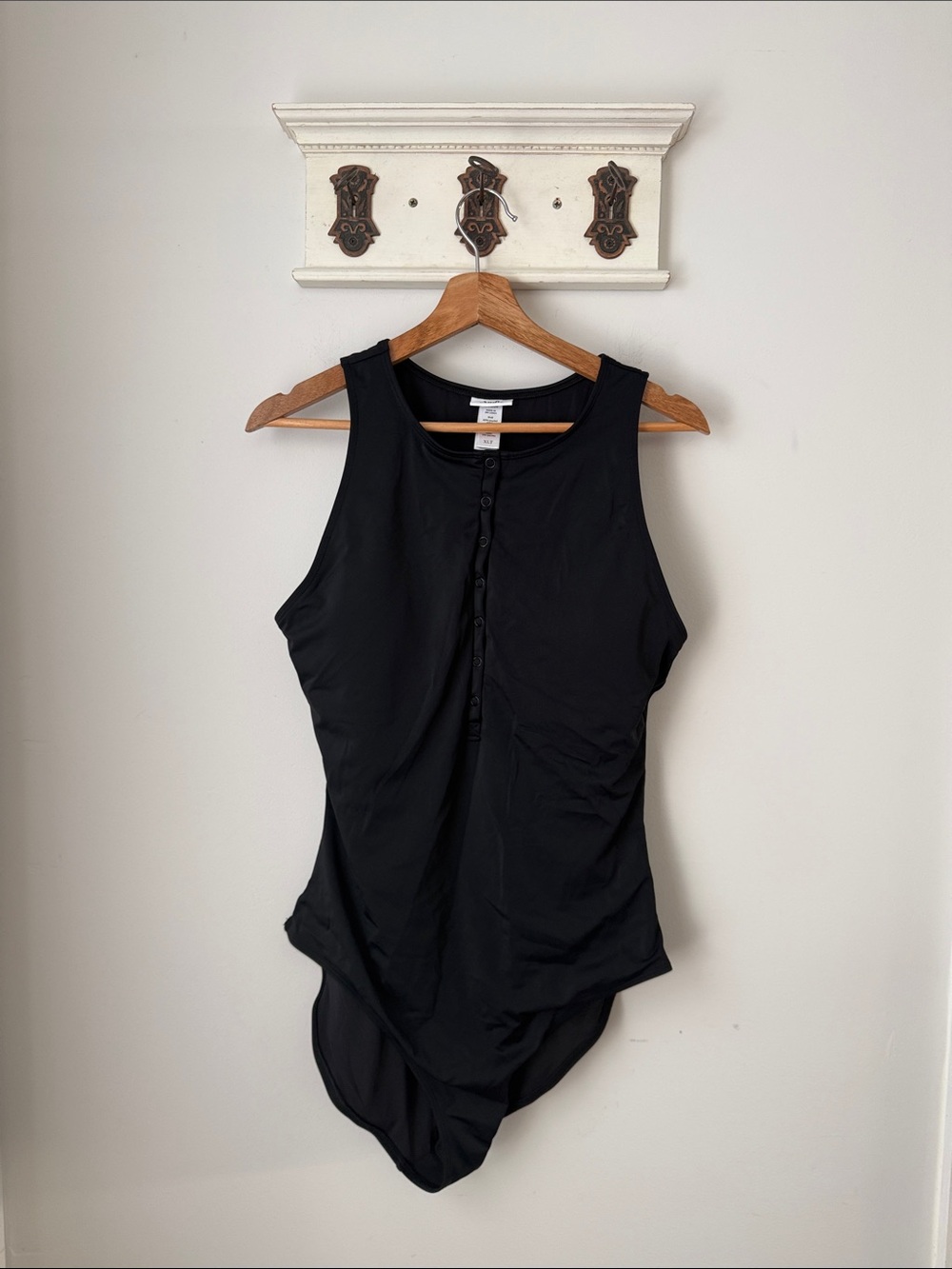 Andie Black Henley One-Piece Swimsuit Tall Half Button Sculpt Swimsuit tall XL